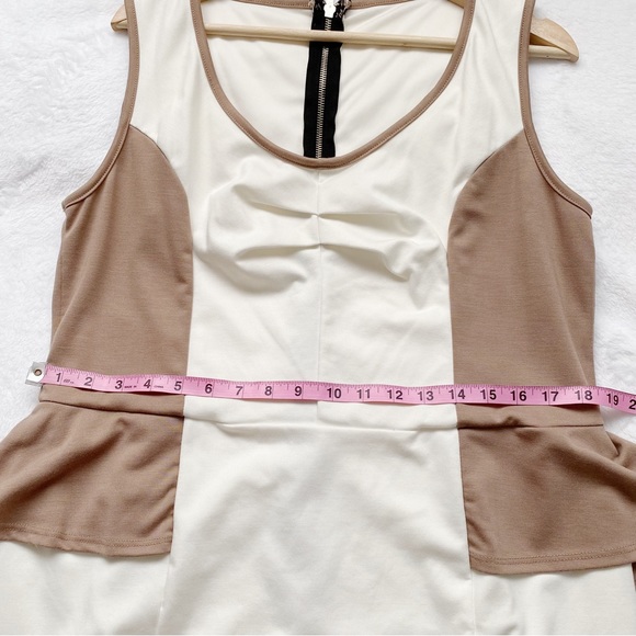 Dark Tan & Off White Mini Peplum Dress - Picture 3 of 7